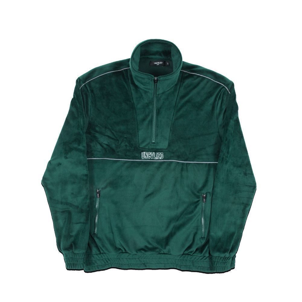 Quarter Zip Velour Men’s Track Jacket Forest Green Size Medium